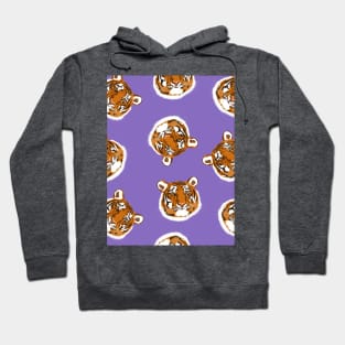 Tiger Big Cat Pattern on Purple Background Hoodie